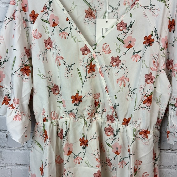 BloomChic Cream & Orange Floral Surplice Ruffle Sleeve Top Size 10 Medium - Picture 4 of 6